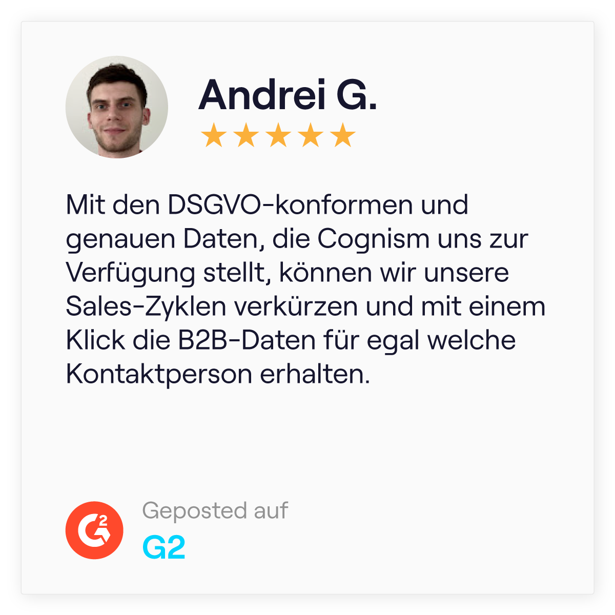 Eine Bewertung eines Nutzers auf G2 Eine Bewertung eines Nutzers auf G2