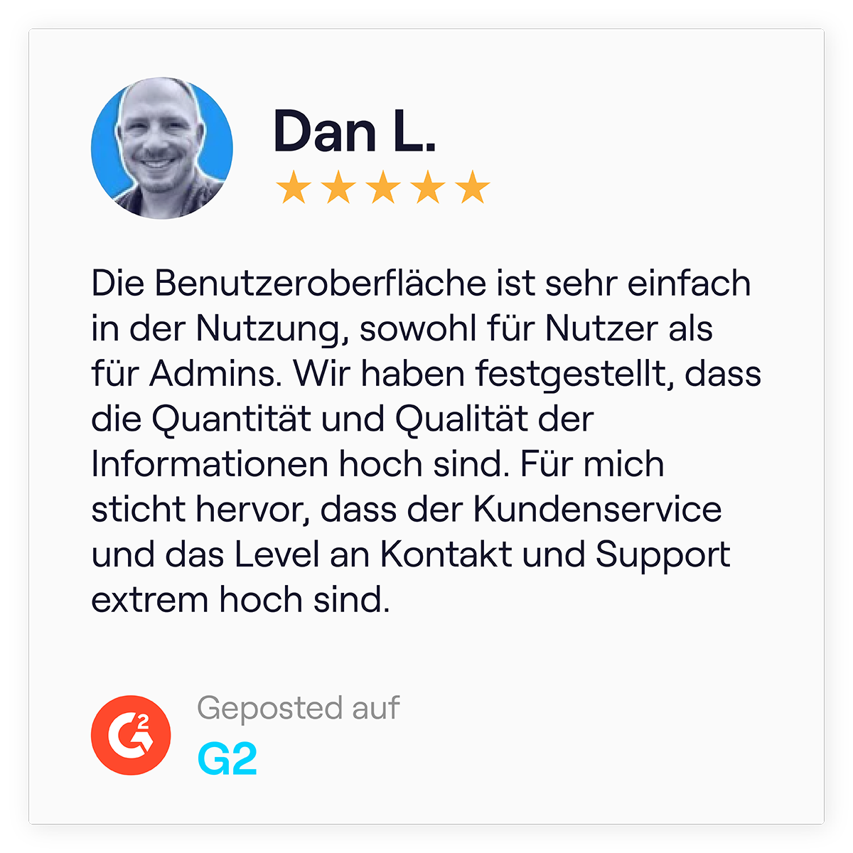 Eine Bewertung eines Nutzers auf G2 Eine Bewertung eines Nutzers auf G2